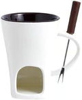 Multi Functional Ceramic Fondue Mug, Tealight Heated Chocolate & Cheese Fondue Set for Dipping, Ideal for Romantic Nights (Beige)