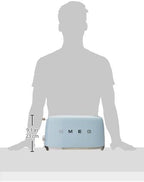 Smeg 50's Style Retro Aesthetic 4 Slice Toaster 6 Presets with 2 Extra Wide Slots, Pastel Blue