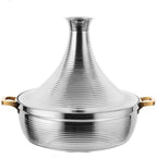 Large Stainless Steel Moroccan Tagine Pot, Non-Stick 30cm Tajine Casserole with Cone Lid & 2 Handles, Elegant Gold Design for Authentic Moroccan Cooking