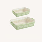 Domini Casserole Dishes for Oven, Ceramic Baking Dishes for Oven Set of 2, Lasagna Pan Deep, Baking Pan Set Square Casserole Dish Set with Handles for Baking, Pattern Green(11.4+8.5inch)