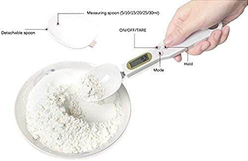 Meichoon Food Scale Spoon, Digital Kitchen Scale High Precision Small Scale with Tare Function Weighing and Measuring Dry Liquid Ingredient Milk Tea Flour Medicine 1.1lb/500g(0.1g), C52 White