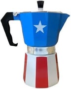 PRK 14 Puerto Rico Coffee Pot – Aluminum Moka Grecas Pot with Puerto Rican Flag Design | Traditional Stovetop Espresso Maker for Authentic Cafe Boricua 6 Cup