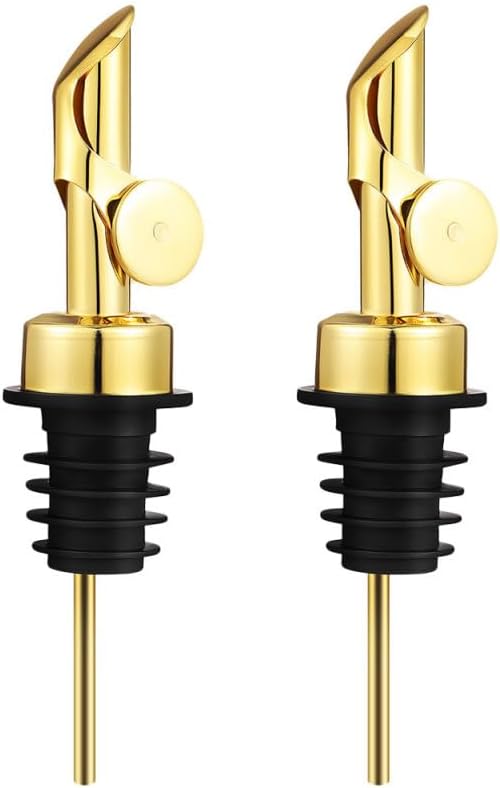2 PCS Gold Olive Oil Dispenser Spouts: Stainless Steel Liquor Pourers for Kitchen Bar - Wine Bottle Pourer for Home Bartenders (4.9x1.18 Inch)
