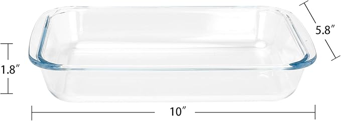 2 Pack 1-Quart Tempered Glass Oblong Baking Dishes, Personal Sized Bakeware and Cookware