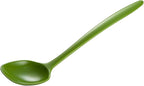 Hutzler 6-piece Melamine Cooking Utensils Set, Includes a 12-inch Long Slotted Spoon, Solid Spoon, Mixing Spoon, Slotted Turner, Soup Ladle, and Storage Crock, Green