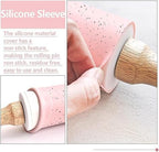 Silicone Rolling Pin for Baking,15Inch Pastry Dough Roller with Wooden Handle,Non Stick Surface Rolling Pin for Dough Cookie Pastry Tapered Dumpling Baking Supplies Kitchen Accessories