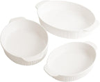 Glad Baking Dish Set, 3pc - Oval Stoneware Casserole Dishes for Oven and Microwave - Nesting Bakeware Set with Handles (11.5'', 10'', and 8.5''), Dishwasher Safe