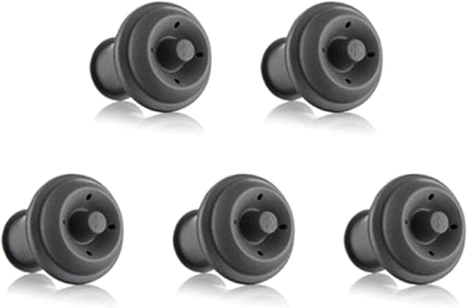 5Pcs Black Wine and Beverage Bottle Stoppers Silicone Sealed Wine Saver Pump Reusable Wine Corks Plug For Gift Bar Saver Stoppers With Strong Suction,Bar and Wine Tools