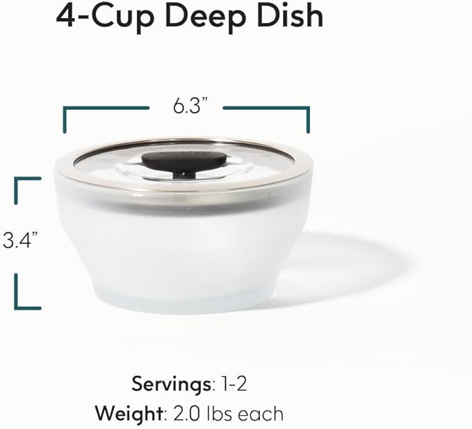 Anyday 4-Cup Microwave Cookware & Glass Container with Glass Lid, Plastic-Free Deep Food Storage | Stackable Airtight Steamer with Vented Lid for Microwave-Safe Reheating, Steaming Vegetables & Rice