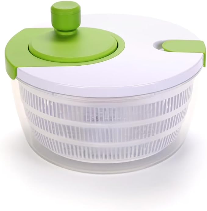 SKYREN 4 Qt Salad Spinner, Vegetable Washer & Dryer with Easy Spin Handle, Non-Slip Base, Large Capacity Kitchen Prep Tool, Green Glaze, 6.54 Inch Height