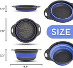Blue Round Silicone Collapsible Colander – Silicone Round Kitchen Strainers with Plastic Handles Foldable Small Kitchen Strainer Perfect for Draining Pasta Vegetable and Fruit