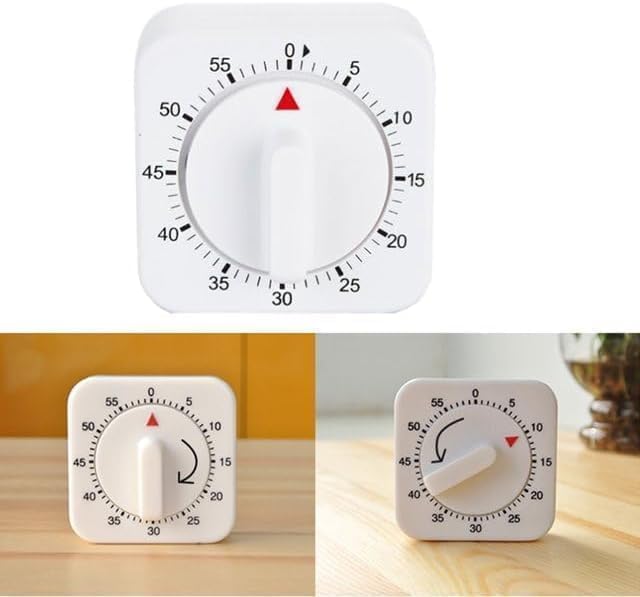 2Pcs White 60-Minute Mechanical Kitchen Timer Clock with Loud Alarm - Wind Up Visual Cooking Clock, No Batteries Required - Ideal for Cooking, Thermometers and Timers, Baking and Kitchen Management
