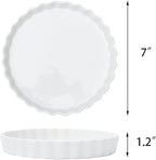 FEOOWV White Round Porcelain Quiche Pan -Non-Stick- Perfect for Baking Tart Pies and Chicken Pot Pie-Dishwasher,Dish Microwave and Oven Safe (7inch)