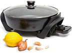 Moss & Stone Round Electric Skillet with Lid – 12x12 Inch Aluminum Nonstick Electric Frying Pan 5Qt, Adjustable Temperature Control, Vented Glass Lid, Dishwasher Safe, Heat-Resistant Handles
