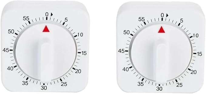 2Pcs White 60-Minute Mechanical Kitchen Timer Clock with Loud Alarm - Wind Up Visual Cooking Clock, No Batteries Required - Ideal for Cooking, Thermometers and Timers, Baking and Kitchen Management