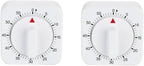 2Pcs White 60-Minute Mechanical Kitchen Timer Clock with Loud Alarm - Wind Up Visual Cooking Clock, No Batteries Required - Ideal for Cooking, Thermometers and Timers, Baking and Kitchen Management