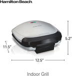 Hamilton Beach Electric Indoor Grill,6-Serving,Large 90 sq. in. Nonstick Easy Clean Plates,Floating Hinge for Thicker Foods,1200 Watts,6.38"D x 12.68"W x 13.78"H,Silver (25371),(Pack of 2)
