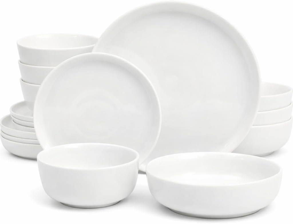 Gibson Home 16 Piece Ceramic Dinnerware Set for 4 – White Plates & Bowls