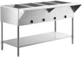 STE-4SA Four Pan Electric Steam Table, 120V 2000W, Stainless Steel, 57x30x34 Inches, Open Well with Undershelf, Commercial Food Warmer