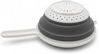 Handy Housewares 8" Round Space Saving Collapsible Silicone Kitchen Colander Food Strainer with Handle - White (2 Pack)