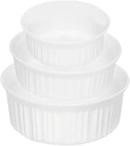 CorningWare French White 3-Piece Round Baking Dish Set - 1.5 Quart, 24 Oz, 16 Oz - Durable Ceramic Bakeware for Oven, Microwave & Dishwasher Safe