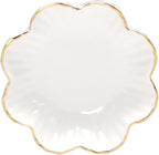 Porcelain Serving Dish,Ceramics Flower Relish Tray with Metallic Rim,Serving Bowls for Wedding,Party Perfect for Small Cereal, Pasta, Salad, Candy and Snacks White 8 inch (8 inch)