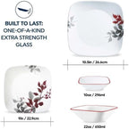 Corelle Kyoto Leaves 16pc, Service for 4, Dinnerware Set, 8 plates bowls, Chip & Break Resistant, Dinner and Corelleware White