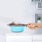 Kitchen Foldable Silicone Strainer Colanders, Collapsible Colanders with Handles, Space-Saver Folding Strainer Colander for Draining Pasta, Vegetable (Blue)