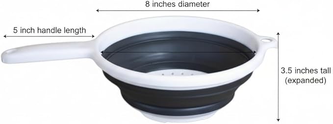 Handy Housewares 8" Round Space Saving Collapsible Silicone Kitchen Colander Food Strainer with Handle - White (2 Pack)