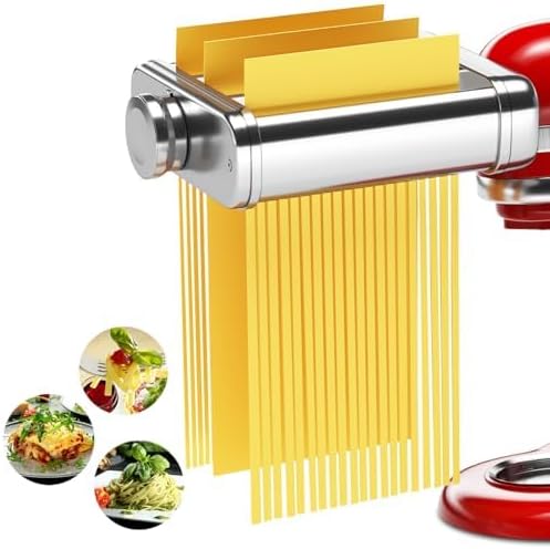 3IN1 Pasta Maker Attachment for All KitchenAid Mixers, Pasta Attachment Includes Pasta Sheet Roller, Spaghetti Cutter & Fettuccine Cutter, with Cleaning Brush
