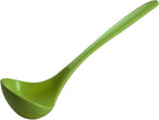 Hutzler 6-piece Melamine Cooking Utensils Set, Includes a 12-inch Long Slotted Spoon, Solid Spoon, Mixing Spoon, Slotted Turner, Soup Ladle, and Storage Crock, Green