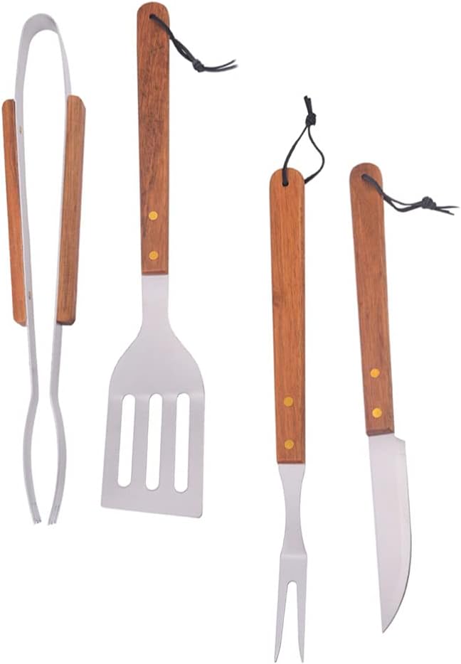 1set Barbecue Tools Wood Handles Portable Grilling Utensil for Outdoor Cooking Camping and BBQ Gatherings