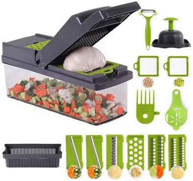 Hand Held 12 in 1 Vegetable Kitchen Gadget, Dark Gray: Includes 12 Separate Variations plus a Free Vegetable Peeler