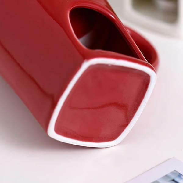 Multi Functional Ceramic Fondue Mug, Tealight Heated Chocolate & Cheese Fondue Set for Dipping, Ideal for Romantic Nights (Red)