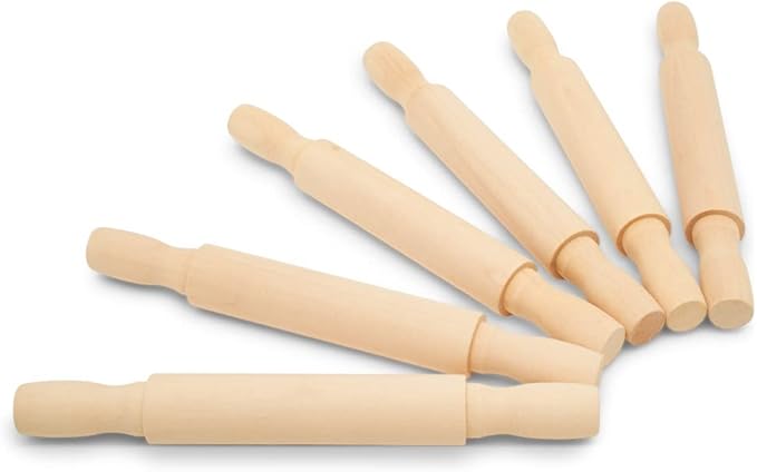 Wooden Mini Rolling Pin, 7 Inches Long, Pack of 6, Perfect for Fondant, Pasta, Baking in the Kitchen, Crafting by Woodpeckers