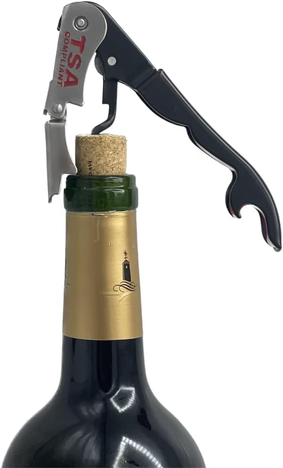 TSA Compliant Corkscrew Bottle Opener, Black Double Hinged, Stainless Steel Wine Key (2 Pack)