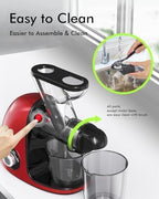 SIFENE Cold Press Juicer, 2nd Gen Dual Wide Mouth Slow Masticating Juicer for Whole Fruit, Celery & Ginger, High Yield Extractor, Quiet Motor, Reverse Function, Red