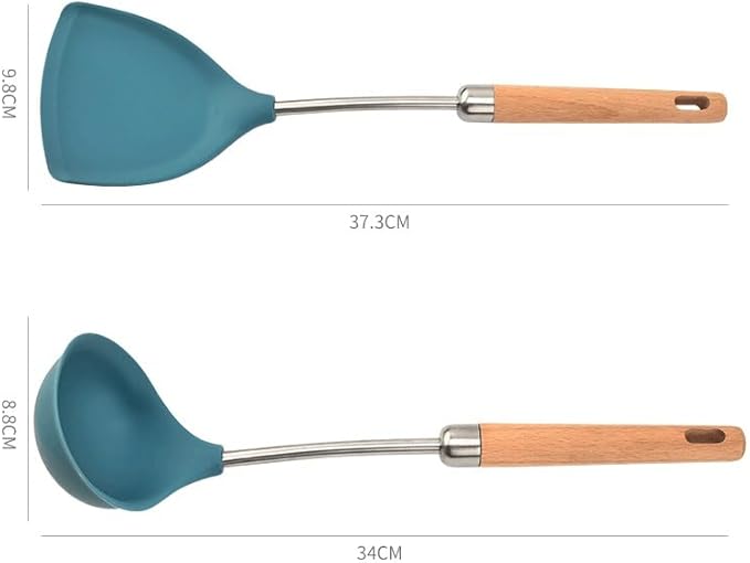 Food Grade Silicone Kitchenware Spatula Wooden Handle Set Kitchen Cooking Tools(E)