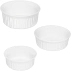 CorningWare French White 3-Piece Round Baking Dish Set - 1.5 Quart, 24 Oz, 16 Oz - Durable Ceramic Bakeware for Oven, Microwave & Dishwasher Safe