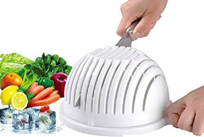 Dependable Industries inc. Essentials Quick Salad Maker Chopper Salad Cutter Bowl Swiftly Dice Fruits & Vegetables, BPA-Free Healthy Meals and Salads in Minutes Multi-functional (Yellow)