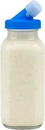 kitchentoolz Blue 16oz Salad Dressing Container Glass Bottle – Glass Salad Dressing Shaker Bottle with Non-Metal Lid for Oil, Marinades, Dressings