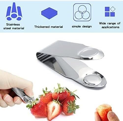 2 Pcs Stainless Steel Strawberry Huller Fruit Stem Remover Home Kitchen Tools for Cherry Tomato, Fruit Vegetable Tools, Silver, 2.8 * 1