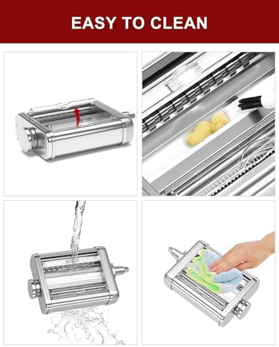 3IN1 Pasta Maker Attachment for All KitchenAid Mixers, Pasta Attachment Includes Pasta Sheet Roller, Spaghetti Cutter & Fettuccine Cutter, with Cleaning Brush