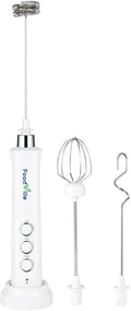 FoodVille MF09 3 in 1 Rechargeable Milk Frother Handheld Foam Maker with Charging Stand & 3 Stainless Steel Whisks (White without Case)