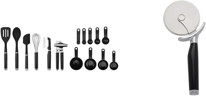 KitchenAid 15-Piece Tool and Gadget Set with Pizza Wheel, 9-Inch, Black