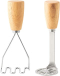2Pcs Mini Potato Masher,Stainless Steel Mashed Potatoes Masher with wooden handle, Kitchen gadgets Tool for Potatoes, Beans, Meat, Vegetables,space saver (Mini Duo)