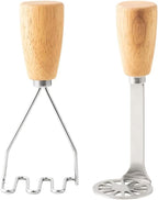 2Pcs Mini Potato Masher,Stainless Steel Mashed Potatoes Masher with wooden handle, Kitchen gadgets Tool for Potatoes, Beans, Meat, Vegetables,space saver (Mini Duo)