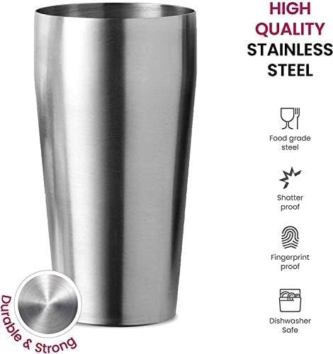 Cocktail Shakers Set, 14 Piece Stainless Steel Bar Tools Kit with Shaking Tins, Flat Bottle Opener, Double Bar Jigger, Hawthorne Strainer, Shot Glasses, Bar Spoon, and 6 Pour Spouts.