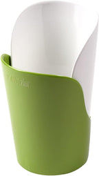 Hutzler 6-piece Melamine Cooking Utensils Set, Includes a 12-inch Long Slotted Spoon, Solid Spoon, Mixing Spoon, Slotted Turner, Soup Ladle, and Storage Crock, Green