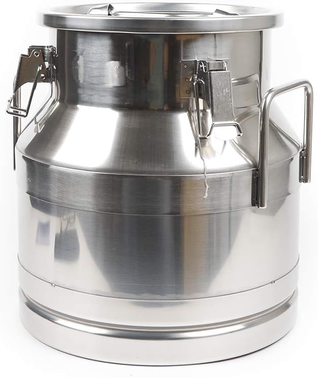 304 Stainless Steel Milk Can Large 12L-60L Capacity Milk Bucket Ice Buckets Bar Tools Wine Pail Bucket Milk Can Tote Jug with Sealed Lid Heavy Duty for Milk and Wine Liquid Storage (20L)